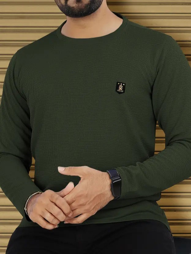Men's Solid Round Neck Polyester T-Shirt – Green | Lightweight, Quick-Dry, Activewear Fit